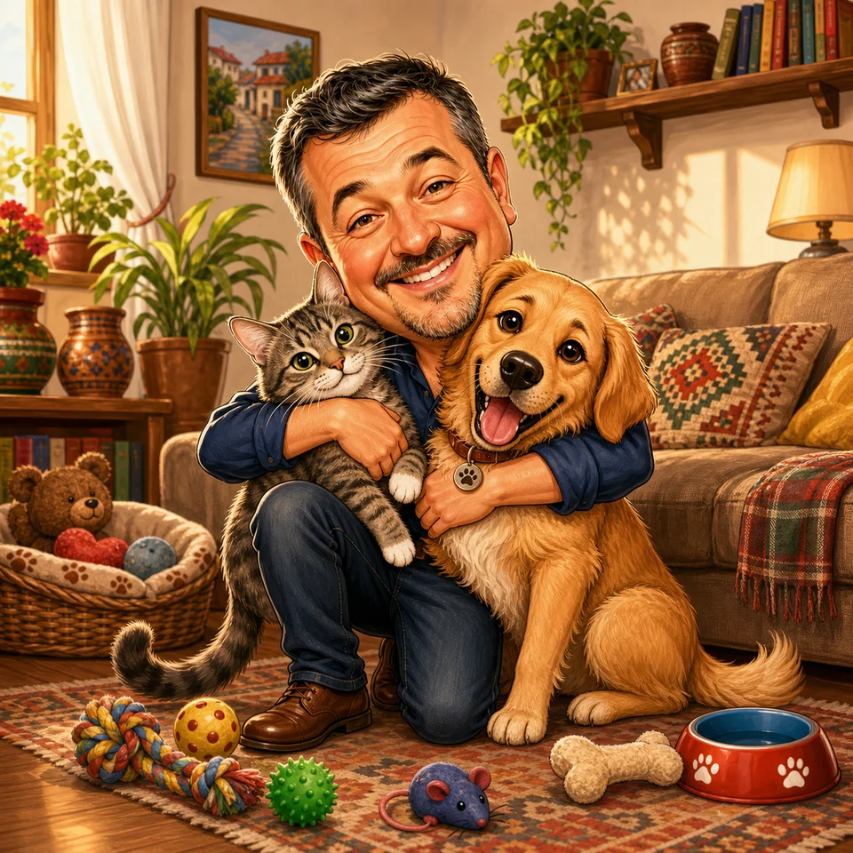 пример за карикатура с домашен любимец