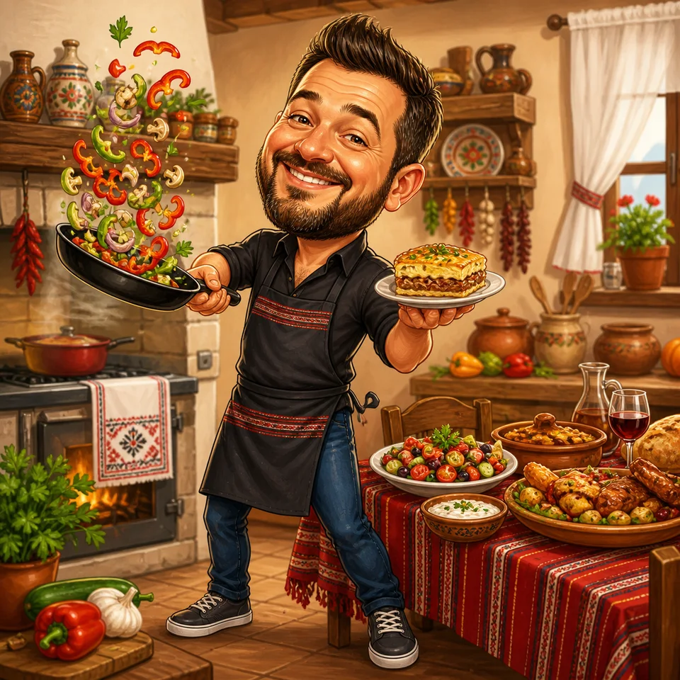 пример за карикатура за кулинар или готвач